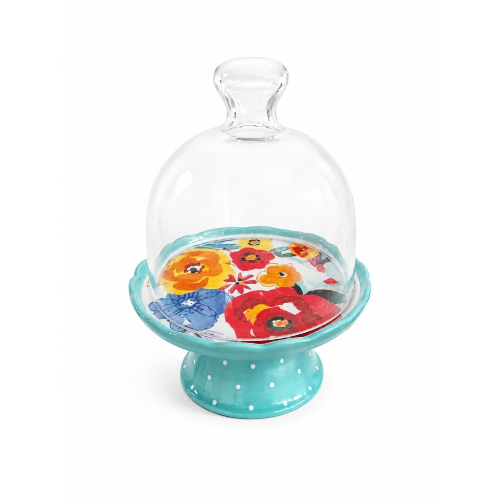 The Pioneer Woman Mini Cupcake Stand Cookie Turquoise Floral Scalloped
